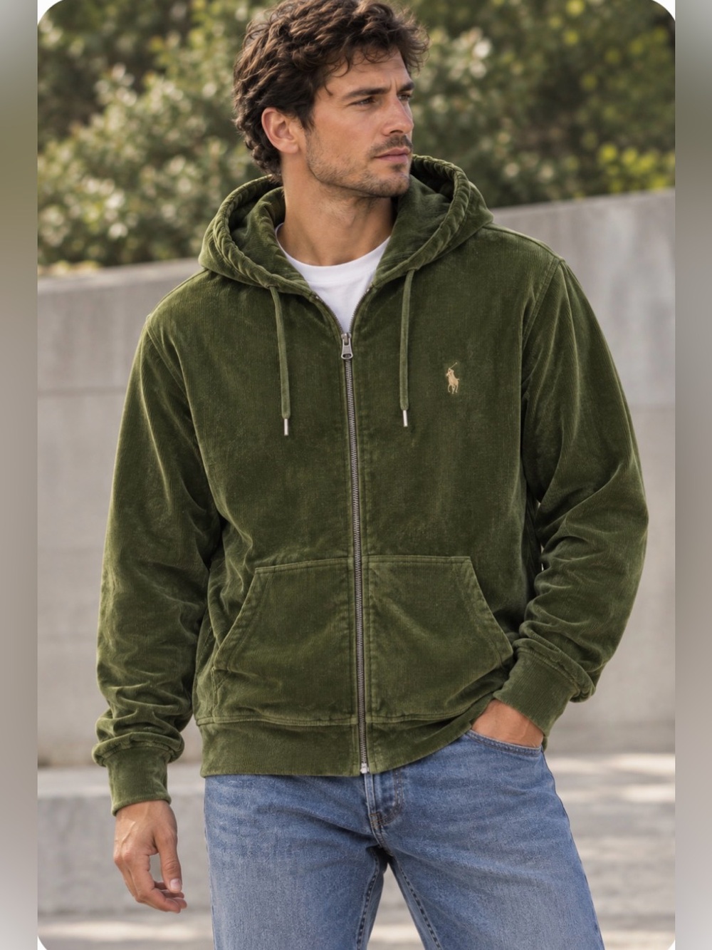 NWT Polo Ralph Lauren Knit Corduroy Full-Zip Hoodie Green XL $168
